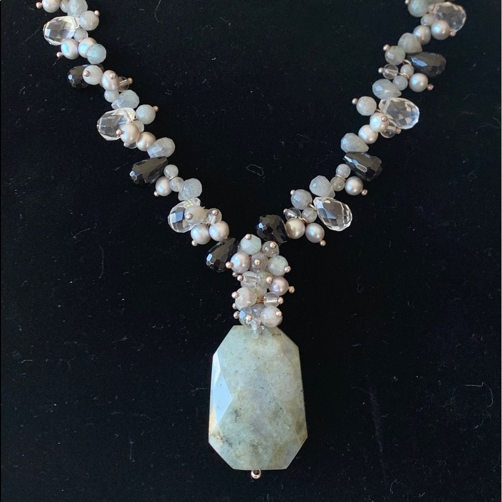 Labradorite, Onyx, Crystal & Pearl  Necklace